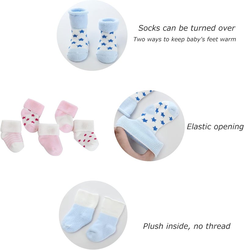 MAMIMAKA Newborn Baby Boy Girl Caps Mittens Socks Set Cotton Baby Essentials Accessories (Hats+Gloves+Socks) - Image 4